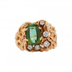 3 5 Carat Green Tourmaline 14K Gold Nugget Mens Ring - 3976560