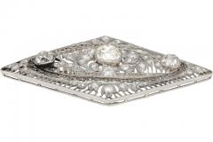 3 5 Carat Old European Cut Art Deco Diamond Brooch in Textured Filigree Platinum - 3504523