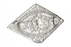 3 5 Carat Old European Cut Art Deco Diamond Brooch in Textured Filigree Platinum - 3504526