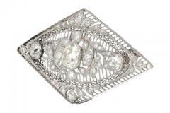 3 5 Carat Old European Cut Art Deco Diamond Brooch in Textured Filigree Platinum - 3504528