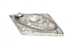 3 5 Carat Old European Cut Art Deco Diamond Brooch in Textured Filigree Platinum - 3504571