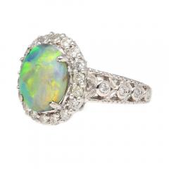 3 50 Carat Black Opal Diamond Halo Platinum Filigree Ring - 3896665