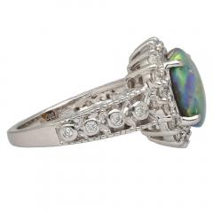 3 50 Carat Black Opal Diamond Halo Platinum Filigree Ring - 3896667