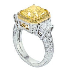 3 CARAT RADIANT CUT DIAMOND FANCY INTENSE YELLOW GIA RING - 3356946