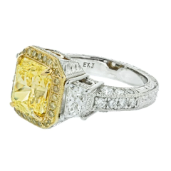 3 CARAT RADIANT CUT FANCY INTENSE YELLOW DIAMOND ENGAGEMENT RING - 2713427