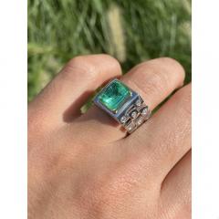 3 Carat Colombian Emerald Platinum Mens Link Ring - 3934086