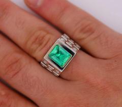 3 Carat Colombian Emerald Platinum Mens Link Ring - 3934090