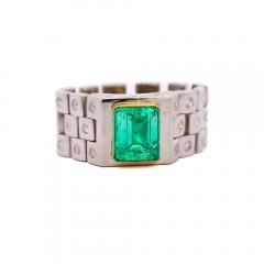 3 Carat Colombian Emerald Platinum Mens Link Ring - 3934104