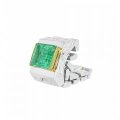 3 Carat Colombian Emerald Platinum Mens Link Ring - 3934108