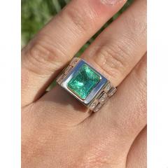 3 Carat Colombian Emerald Platinum Mens Link Ring - 3934112