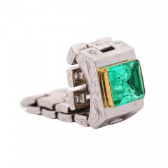 3 Carat Colombian Emerald Platinum Mens Link Ring - 3939744