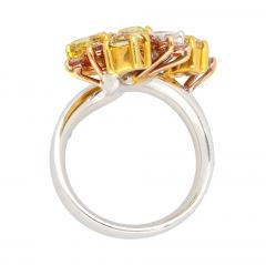 3 Carat Pink Yellow White Multi Cut Diamond Cluster Platinum And 18K Gold Ring - 3661333