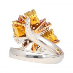 3 Carat Pink Yellow White Multi Cut Diamond Cluster Platinum And 18K Gold Ring - 3661337