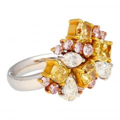 3 Carat Pink Yellow White Multi Cut Diamond Cluster Platinum And 18K Gold Ring - 3661423