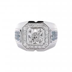 3 Carat Radiant Cut G VS2 Lab Grown Diamond 14K White Gold Mens Ring - 3699217