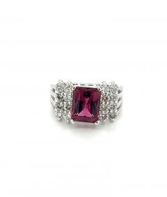 3 Carat Radiant Cut Vivid Pink Purple Tourmaline and Diamond Platinum Ring - 3519148