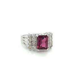 3 Carat Radiant Cut Vivid Pink Purple Tourmaline and Diamond Platinum Ring - 3519152