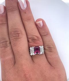 3 Carat Radiant Cut Vivid Pink Purple Tourmaline and Diamond Platinum Ring - 3519155