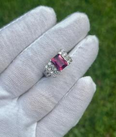 3 Carat Radiant Cut Vivid Pink Purple Tourmaline and Diamond Platinum Ring - 3519160