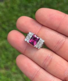 3 Carat Radiant Cut Vivid Pink Purple Tourmaline and Diamond Platinum Ring - 3519191