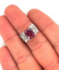 3 Carat Radiant Cut Vivid Pink Purple Tourmaline and Diamond Platinum Ring - 3519194