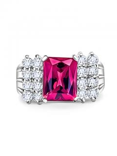 3 Carat Radiant Cut Vivid Pink Purple Tourmaline and Diamond Platinum Ring - 3519195