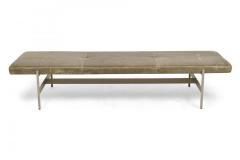 3 Contemporary Sage Green Gray Leather and Metal Rectangular Benches - 4171438