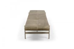 3 Contemporary Sage Green Gray Leather and Metal Rectangular Benches - 4171440