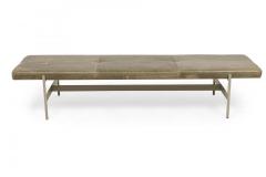 3 Contemporary Sage Green Gray Leather and Metal Rectangular Benches - 4171442