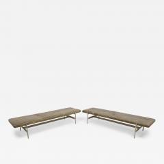 3 Contemporary Sage Green Gray Leather and Metal Rectangular Benches - 4198182