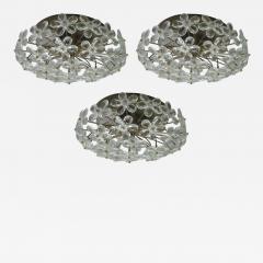 3 Italian Mid Century Modern Murano Glass Crystal Floral Flush Mount Fixtures - 1832955