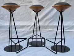 3 Oak and Wrought Iron Bar Stools Palm Springs 1960s - 774330