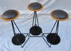 3 Oak and Wrought Iron Bar Stools Palm Springs 1960s - 774332