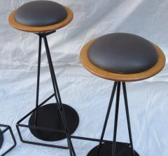 3 Oak and Wrought Iron Bar Stools Palm Springs 1960s - 774334