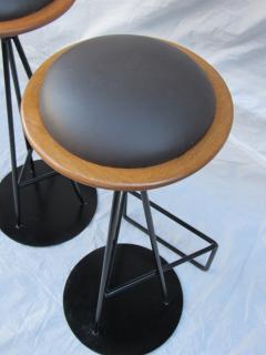 3 Oak and Wrought Iron Bar Stools Palm Springs 1960s - 774335
