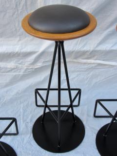 3 Oak and Wrought Iron Bar Stools Palm Springs 1960s - 774338