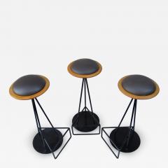 3 Oak and Wrought Iron Bar Stools Palm Springs 1960s - 777146
