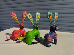 3 Oaxacan Hand Sculpted and Painted Rabbits - 4323161