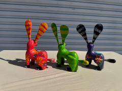 3 Oaxacan Hand Sculpted and Painted Rabbits - 4323248