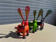3 Oaxacan Hand Sculpted and Painted Rabbits - 4323249