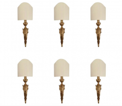 3 Pairs of Italian Neoclassical Giltwood Large Wall Lights with Shades - 4612939