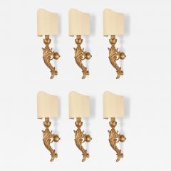 3 Pairs of Italian Neoclassical Giltwood Large Wall Lights with Shades - 4614545