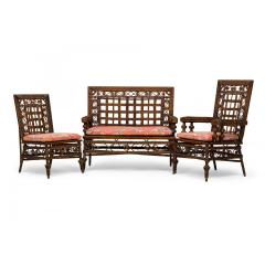 3 Piece American Victorian Braided Wicker Scroll and Lattice Design Seating Set - 4645334