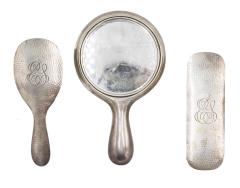 3 Piece American Victorian Hammered Silver Brush and Mirror Set - 4670390
