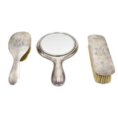 3 Piece American Victorian Hammered Silver Brush and Mirror Set - 4740371