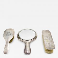 3 Piece American Victorian Hammered Silver Brush and Mirror Set - 4740377