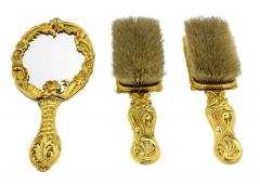 3 Piece French Louis XV Bronze Dore Mirror and Brush Set - 4652779