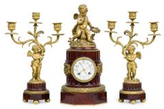 3 Piece French Louis XVI Mahogany Clock Set - 4322376