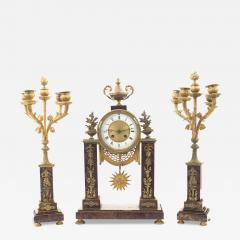 3 Piece French Louis XVI Marble Clock Set - 4332397