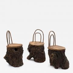 3 Rustic Continental Tree Trunk Side Chairs - 4734352